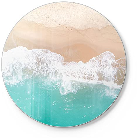 DEQORI Schneidebrett aus Glas | rund Ø30 cm | Motiv Wellen brechen am Strand | Design Schneideplatte für Küche | Frühstücksbrett antibakteriell & rutschfest | Glasplatte & Servierplatte