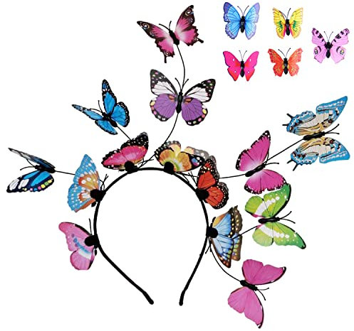 1 bandeau papillon coloré, 5 clips papillon, accessoires de cheveux papillon, bandeau de fée, bandeau de couronne papillon pour Halloween