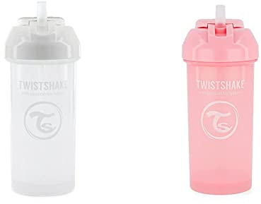 Twistshake Baby-Trinkbecher Mit Strohhalm - 2x 360ml |2-Pack|Auslaufsichere Trinkflaschen | Auslaufsichere Trinkbecher Für Kleinkinder | BPA-Freier Becher | Trainings-Trinkbecher Für Kinder |Weiß Rosa