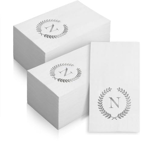 200 Stück monogrammierte Einweg-Servietten Silberfolie Buchstabe N Gastservietten Initiale Einweg-Handtücher für Hochzeit Verlobung Babyparty Party Zuhause Küche Badezimmer Abendessen dekorative