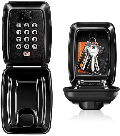 CDC DIGI Key Safe Wall Mounted,12-Digit Combination Security Key Lock Box Outdoor with Waterproof and Anti-Theft Keysafe,Key Storage Box for Home/Garage/Construction Site/Hotel(Black)