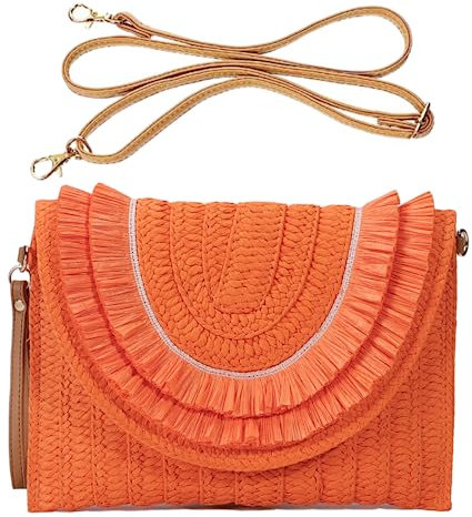 HINGTAT Sac à main en paille - Sac à main en paille - Sac à bandoulière en paille tissée pour femme - Sac de fête pour soirée, Orange (01)