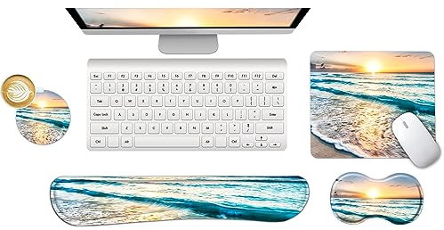 Handballenauflage Tastatur + Mauspad + Handgelenkauflage + Untersetzer, Memory Foam 4-in-1 Handgelenkauflage Mauspad-Set für Computer, Laptop, Zuhause & Büro