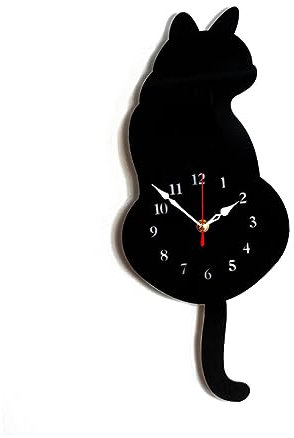 FUNOMOCYA Acryl-wanduhr Rahmenlos Für Wohnzimmer Mit Stummen Bewegungen Schüttelndem Katzenform Moderne Geräuschlose Uhr Aus Aluminium