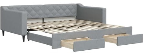 vidaXL Tagesbett, Sofabett Ausziehbar mit Schubladen, Gästebett Schlafsofa für Schlafzimmer Wohnzimmer, Sofa Ausziehbett, Hellgrau 100x200cm Stoff