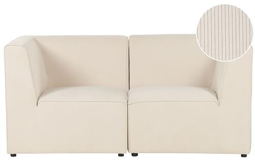 Beliani Modernes 2-Sitzer Modul Sofa mit Armlehnen Stoffbezug Cord beige Lemvig