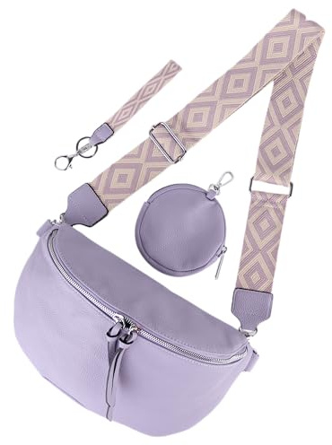 MIRROSI® Bauchtasche Damen, Veganleder 30x19x10cm, Umhängetasche, Brusttasche, Crossbody bag, Kunstleder leder, verstellbare Schulterriemen Bohemian Style