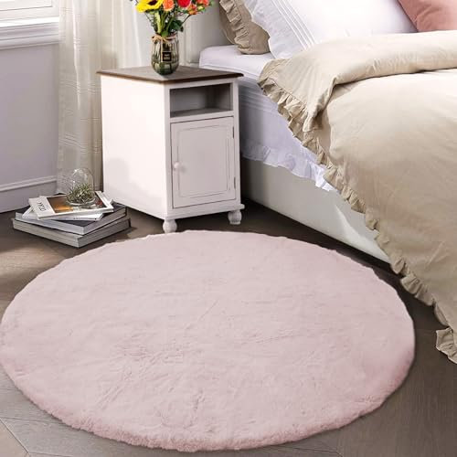Latepis Tappeto Rosa Rotondo 150 cm Tappeto Peloso Pelo Corto Camera Da Letto Soggiorno Rug Aspetto Pelliccia