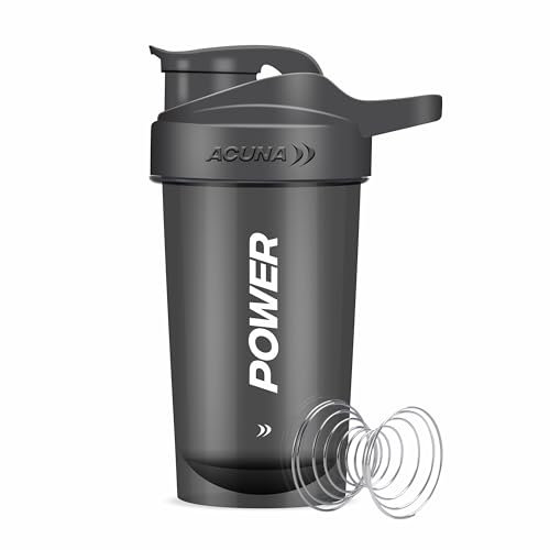ACUNA Power Shaker Bottle - 400 ml | Protein Shaker With Mixing Ball For Smoothie Shake, Leakproof Screw-On Lid Ideal Workout & Gym Partner Protein Shaker Bottle For Protein Shakes (Black)