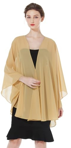 BEAUTELICATE Damen Chiffon Stola Brautjacke Brautstola für Abendkleid Elegant Cardigan Bolero mit Armloch für Hochzeit Festlich Strand Kimono Frühling Sommer,Senfgelb