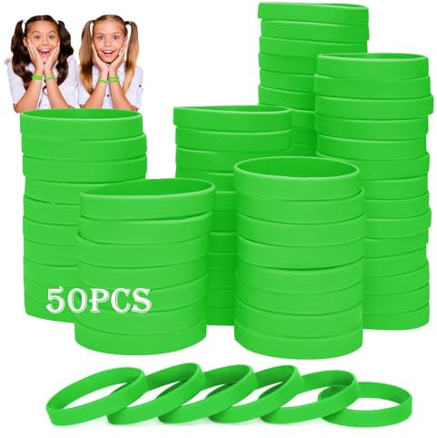 HONTIUS 7'' Braccialetti In Gomma, 50 Pezzi Braccialetti In Silicone, Verde Vuoto Elastici di Gomma per Uomo Donna Scuola Insegnante Squadra Festa 8~12 di età