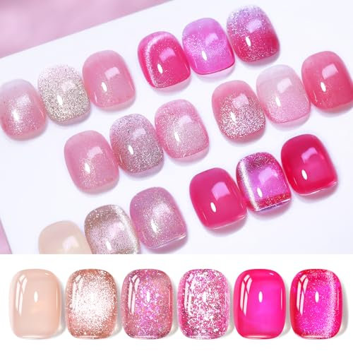 Born Pretty U V Nagellack Jelly Lila - Glitzer Shellac Gel Nagellack Pfirsichblüte Gemischtes Set Cat Magnetic Eye Gel Maniküre und Nagelkunst DIY zu Hause 6PCS