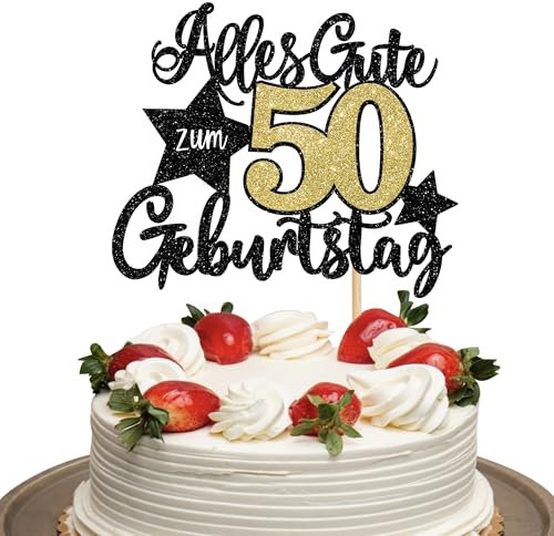 1 Stück Alles Gute zum Geburtstag 50 Jahre Kuchen Deko 50th Tortendeko Prost auf 50 Kuchendeko für Mann Frauen 50th Geburtstag Party Kuchen Dekorationen Schwarz Gold