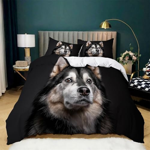 CozyRest Drucken Bettwäsche Set 155x220 cm 3teilig mit Reißverschluss Weiche Schlafkomfort Bettbezug Tier Alaska-Schlittenhund Kinderbettwäsche mit Kissenbezug 80x80 cm, Einzelbett