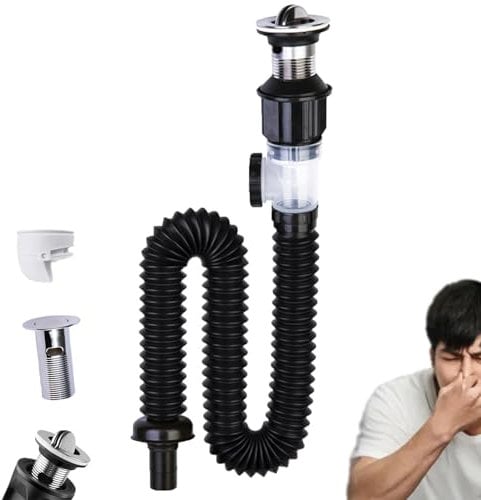 Eklcgb Stainless Steel Floor Drain Filter Washbasin Plug, Telescopic Anti-odour Drain Pipe, Drainage Sink Drain Connection Hose Double-head, Stainless Steel Washbasin Deodorant Drain Pipe Set
