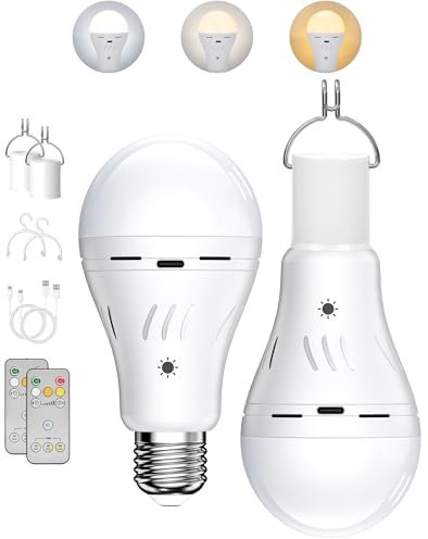 HONGNIX 2 Pack Bombillas Recargables Control Táctil con Mando a Distancia Largo Tiempo de Funcionamiento Brillo Ajustable Luz Blanca/Caliente
