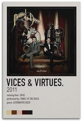 nshdahns Poster mit Aufschrift Vices & Virtues - Panic! At The Disco, Vintage-Kunst, Raumdekoration, ästhetisches Schlafzimmer-Poster für Schlafzimmer, 30 x 45 cm, ungerahmter Stil