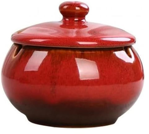 Ashtrays Round Ceramic Ash Tray Cigarettes Holder Pot Cigarettes Holder with Lid Smoking Accessories Windproof Glass(Red)