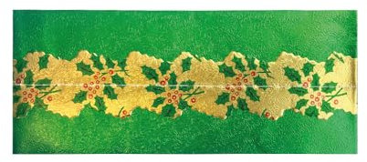 Anniversary House Pack of 1 Traditional Christmas Cake Frill, Green Foil with Green/Gold Holly Centre Trim, Decorative Ribbon Trim for Cakes, Nostalgic Cake Decoration, Cake Decorations Xmas