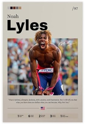 ocvdfss Leinwand-Poster, Motiv: Noah Lyles, Wandkunst, Dekor, Bild, Gemälde für Wohnzimmer, Schlafzimmer, Dekoration, 30 x 45 cm
