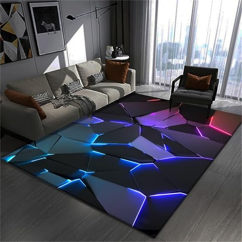 Xisnuient 3D Visual Cool Line Light Style Gaming Rug - Essential Floor Mat for Teenagers Kid's Living Room, Suitable Bedroom E-sports Room Gaming Room for Rug Boys Bedroom (Colour 1,100x150cm)
