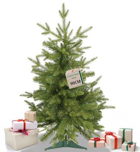 SPRINGOS Albero di Natale artificiale come vero con supporto, 90 cm, replica dell'abete rosso, poeta, albero di Natale elegante in plastica