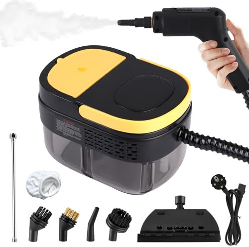 2500 W Limpiador de vapor con pantalla digital, limpiador de vapor de mano con 7 cabezales de cepillo ajustables en 3 niveles, 1100 ml tanque de agua de gran capacidad para limpieza, sofás, baldosas