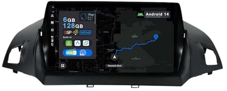 YUNTX 9 Zoll Android 14 Autoradio mit Ford Kuga Escape C-max 2013-2017 | Octa Core | 6GB 128GB | Eingebaut 4G LTE | CarPlay&Android Auto | DSP | DAB | HDMI | Dual Band WiFi | Bluetooth