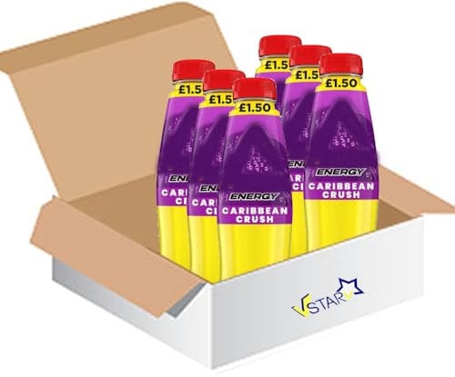 Luccozzadde Energy Drink 500ml PMP – Sparkling Energy Beverage for Refreshment and Hydration (Various Flavours) (6 Bottles, Caribbean Crush)