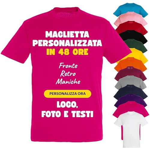 PACDESIGN Maglietta Personalizzata Uomo 100% Cotone - Tshirt Personalizzate con Foto, Logo, Nome, Frasi - Regali e Gadget Personalizzati (Fucsia - XL)