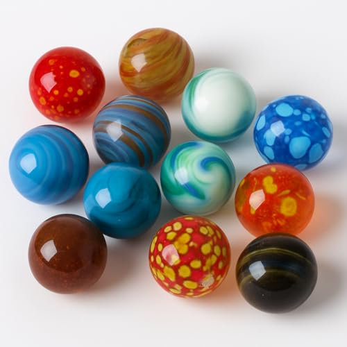 Ameisenkeks® 12 Glasmurmeln Ø 25 mm – Bunt & Handgefertigt – Hochwertiges Murmel-Set zum Spielen, Basteln & Dekorieren – Große Shooter-Murmeln für Kinder & Sammler