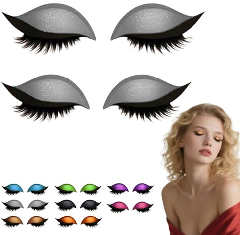 Lazy Eye Shadow Eyelash Patch,2-in-1 Wiederverwendbare Augen Make-up Aufkleber,Eyeshadow Eyelashes Makeup Stickers,lazy Eye Shadow Wimpernpflaster,Natural Curl, Waterproof, Long-Lasting-H-2pcs