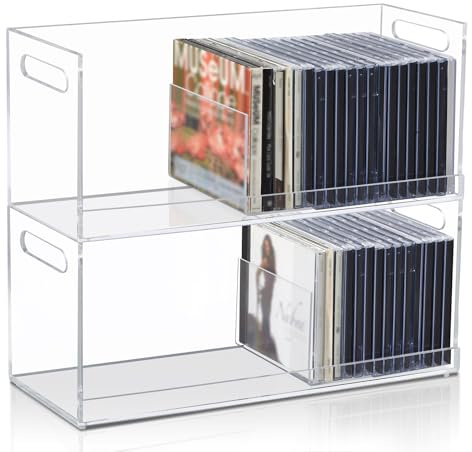 CroBlissful 2 Stück Acryl CD-Aufbewahrungsbox, stapelbarer Halter mit Griffen