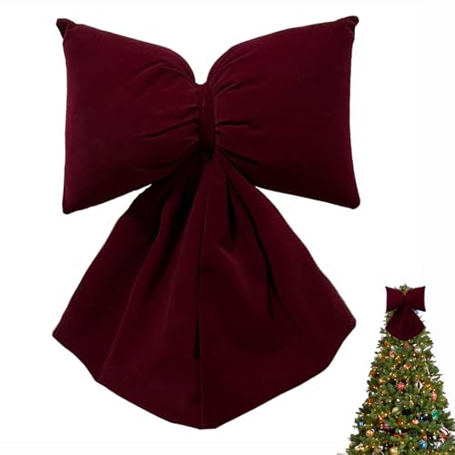 Christmas Velvet Bow Tree Topper Bows 11.02x14.96in Large Plush Bows Decorative Ties Xmas for Christmas Tree Decoration, Xmas Tree Bows, Window Decor, Door Decor (burgundy)