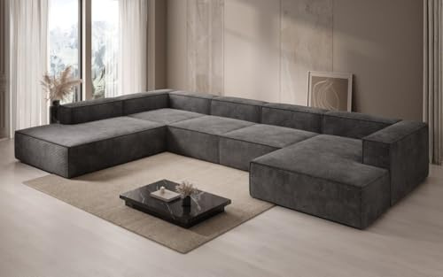 Luxusbetten24 Designer Sofa Lesley U XXL in Cord Grau Links