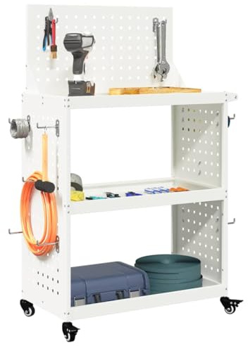 vidaXL Tool Trolley White 65 x 35 x 111 cm Cold-rolled Steel, Workshop Storage, Modern Tool Cart, Lockable Wheels, Mobile Trolley, Portable Organizer, Garage Cabinet System