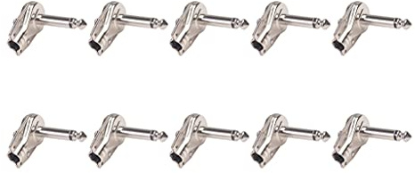 NONDK 10Pcs 90Degree Right Angle 6.35 mm Mono 2 Pole Jack Plug 6.35mm Guitar Phono Pancake 1/4 Inch Connector,Silver