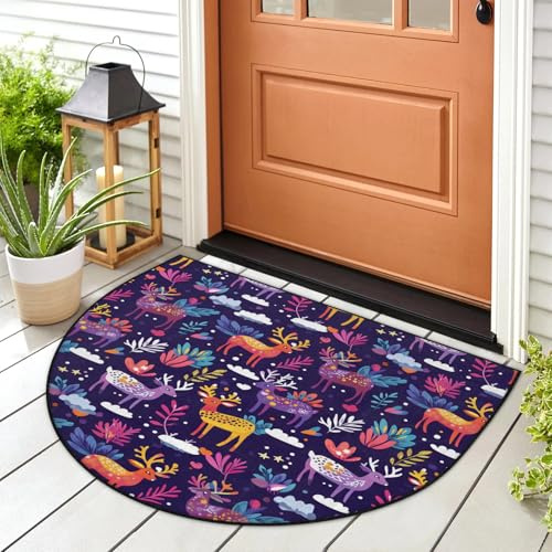 Fußmatte mit Blumen, Elch, Hirsch, Eingangsmatte, Teppich, für drinnen und draußen, waschbar, saugfähig, rutschfest, 91,4 x 61 cm