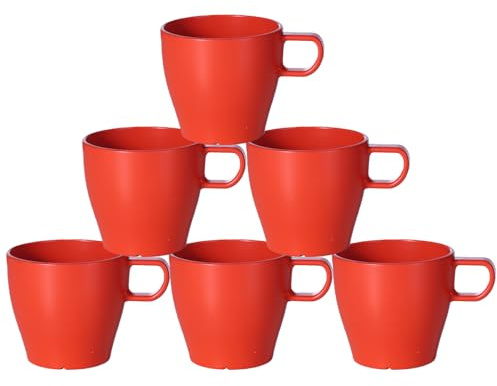 GESHUPOR 6-Pack 10oz Unbreakable Coffee Mugs, Microwave Safe Premium Drinkware (Up to 320℉), Lightweight Shatterproof White Cups for Keurig, Kids, RV & Camping, BPA-Free (RED)