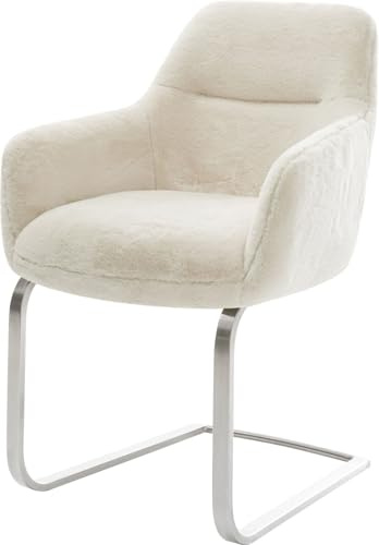 Schwingstuhl Pejo-Flex Freischwinger flach Edelstahl Plüsch Creme-Weiß | Taschenfederkern