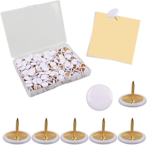 400 Stück Reißzwecken Weiß, 10x10 mm | Kunststoffbeschichteter Stahl Rundkopf Reißnägel für Zuhause, Schule, Karte, Büro, Fotowand, Korktafel