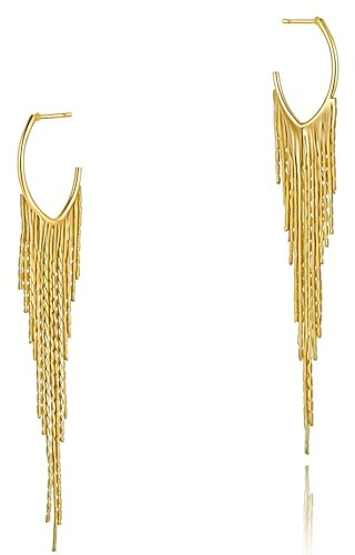 HANLI Ohrstecker Gold Ohrringe Damen 14K Gold Vergoldet Lange Hängeohrringe Hypoallergen Minimalistisch Quaste Ohrringer Schmuck Geschenke