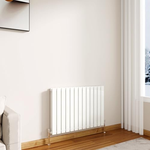 Modern Horizontal Flat Panel Radiator 600x884mm Gloss White Double Panel | Designer Central Heating Radiators,Wall Mounted Rads,Perfect For Living Rooms,Hallways & Bathrooms,For UK Home Heating