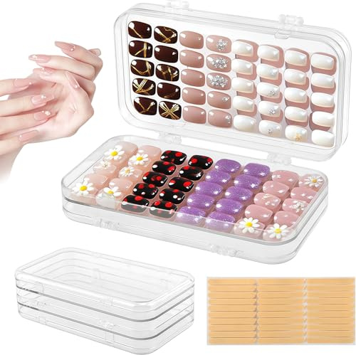 Zosutetoxo Foldable Press on Nails Storage, Transparent Nail Display Box 4-Sided with Adhesive Tape, Organizer for False Nails & Nail Studio, a Thoughtful Gift