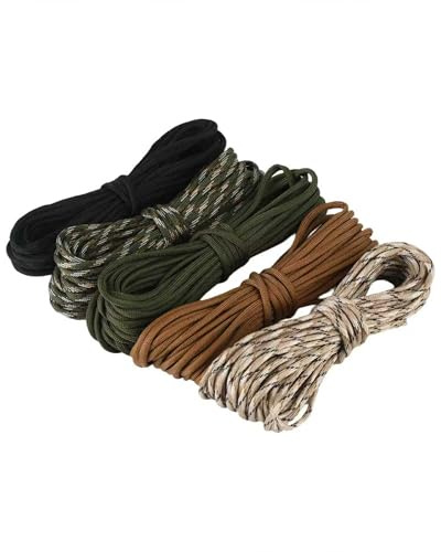 IVODZKFV Juego de paracord de 50 m y 4 mm – 5 piezas de cuerdas y cables con 7 núcleos de hilos, cuerda de nailon 100% hasta 250 kg, accesorio versátil de paracord para camping, supervivencia