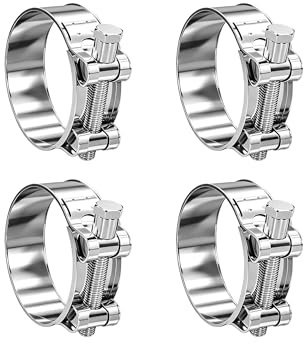 4PCS Heavy Duty T-Bolt Hose Clamps, Adjustable 32-35mm, 304 Stainless Steel Pipe Clips, High Pressure Exhaust Clamps for Automotive, Plumbing & Industrial Use
