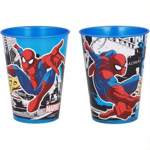 ILS I LOVE SHOPPING Set 2 Bicchieri per Bambini 260 ml in plastica Senza BPA Regalo per Ragazzi (Spiderman Street)