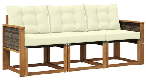 vidaXL Outdoor-Sofagarnitur mit Kissen 3 pcs Natur und Creme, Gartenmöbel, strapazierfähiges Outdoor-Sofa, Loungeset für die Terrasse, Komfort beim Sitzen