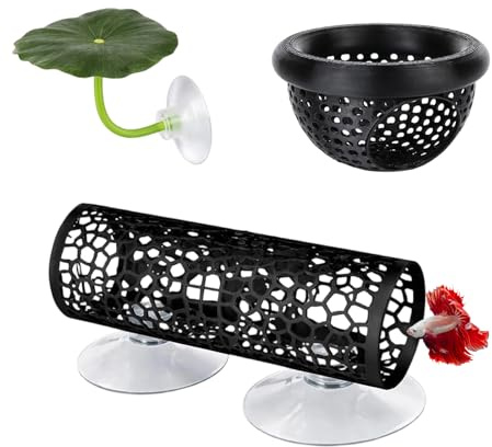 3 Stück Aquarium Deko Höhle, Kampffisch Zubehör, Aquarium Zubehör Deko Set | Mit Höhlen, Tunneln, Künstliche Wasserpflanzen, Betta Fisch Zubehör mit Saugnäpfen für Fische Garnelen Kampffisch