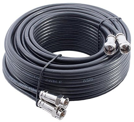 10m Black Twin Satellite Shotgun Cable Extension Kit With Premium Grade Fitted Compression F-connectors As Used By The Professionals For Sky+ , HD , Freesat Allows You To Relocate Your Existing Box , Kit Consists Of 10m Sky Double Coax , 20 x Cable Clips , 4 x Connected Compression F-connectors , 2 x F-connector Couplers